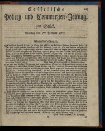 7tes Stück, Montag den 9ten Februar 1807