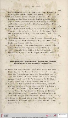 Archaeologie, Architectur, Baukunst, Plastik, Ornamentik, malerische Reisen etc (Nr. 52 - 2)