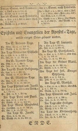 Episteln und Evangelien der Apostel-Tage, welche einiger Orten gefeyert werden