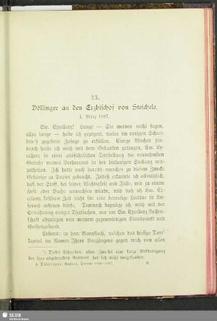 23. Döllinger an den Erzbischof von Steichele : 1. März 1887