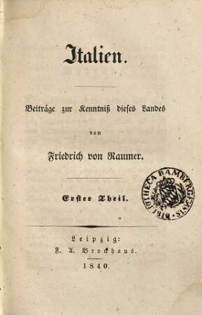 Italien : Beiträge zur Kenntniß dieses Landes, 1