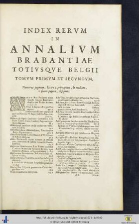 Index Rerum In Annales Tumultuum Belgicorum.
