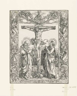 Christus am Kreuz mit der Engelbordüre, aus: "Das Alte Testament mit fleyß verteutscht", Nürnberg 1524, S. X6 verso