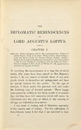 The diplomatic reminiscences of Lord Augustus Loftus, P.C., G.C.B. : 1837 - 1862 ; in two volumes, 1,1