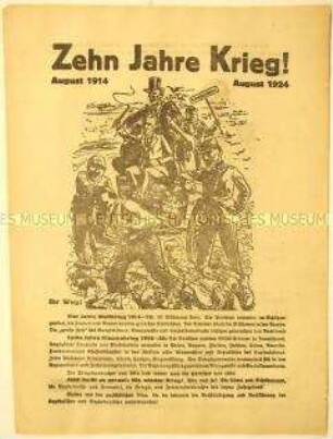 Prosowjetischer Gedenkaufruf der Kommunistischen Partei Deutschlands anlässlich 4 Jahre Weltkrieg und 6 Jahre Klassenkampf