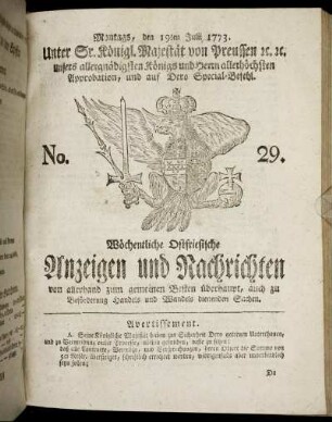 No. 29. Montags, den 19ten Julii 1773.