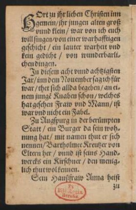 HOrt zu jhr lieben Christen inn || gemein/ jhr jungen alten groß || vnnd klein/