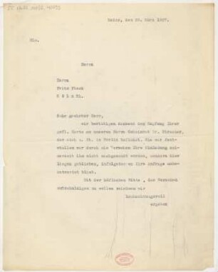 Brief an Fritz Fleck : 23.03.1927