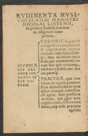 Rudimenta Musicae Planae Magistri Nicolai Listenii ...