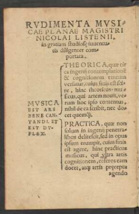 Rudimenta Musicae Planae Magistri Nicolai Listenii ...