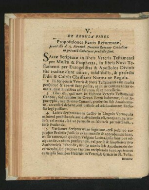 V. De Regula Fidei.