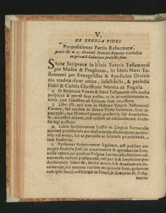 V. De Regula Fidei.