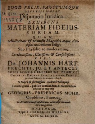 Disp. iur. exhibens materiam fideiussoriam