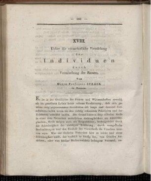 XVIII. Ueber die vermeintliche Veredelung der Individuen durch Vermischung der Rassen.