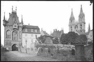 Meißen. Schlossbrücke, Burgtor, Westtürme des Doms