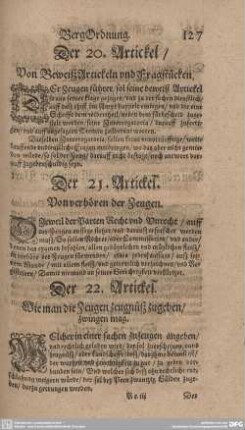 Der 20. Artickel. Von Beweiß Artickeln und Fragstücken.