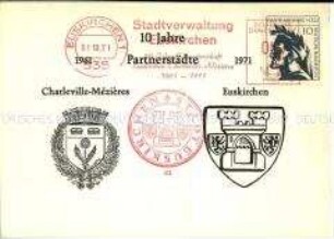 Postkarte zur deutsch-französischen Städtepartnerschaft zwischen Euskirchen und Charleville-Mézières