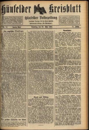 Zweite Ausgabe vom Samstag, den 29. Mai 1926.