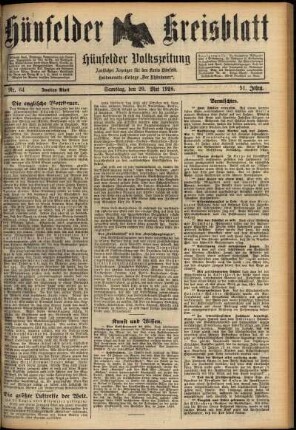 Zweite Ausgabe vom Samstag, den 29. Mai 1926.