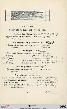 I. Abteilung. Gemälde, Kunstblätter etc. (Nr. 1-272)