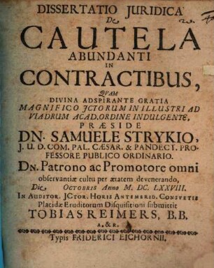 Dissertatio Juridica De Cautela Abundanti In Contractibus