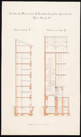 Wohnhäuser Ritterstraße 61-65, Berlin-Kreuzberg: Wohnhaus Knoblauch Nr. 62: Schnitt GF, Schnitt GH