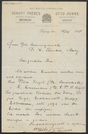 Brief an Ludwig Strecker  und B. Schott's Söhne : 15.11.1900