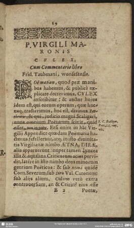 P. Virgili Maronis Culex, Cum Commentario libro Frid. Taubmani, wonsesensis