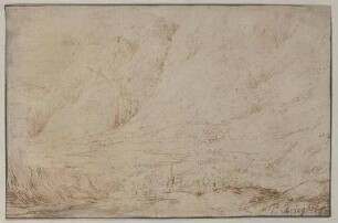Gebirgslandschaft mit einem Dorf im Mittelgrund
