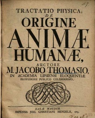 Tractatio physica de origine animae humanae