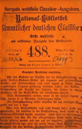 Lessing's Werke, 20,1. 1. Abth. Briefe von Lessing