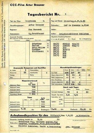 Tagesbericht Nr. 1 vom 31.05.1955