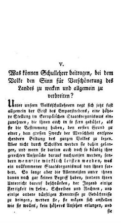 Was können Schullehrer beitragen, bei dem Volke den Sinn für Verschönerung des Landes zu wecken und allgemein zu verbreiten?