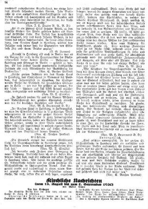 Kirchliche Nachrichten : vom 13. August bis zum 6.September 1930