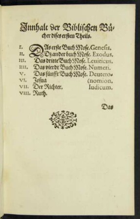Innhalt der Biblischen Bücher dises ersten Theils.
