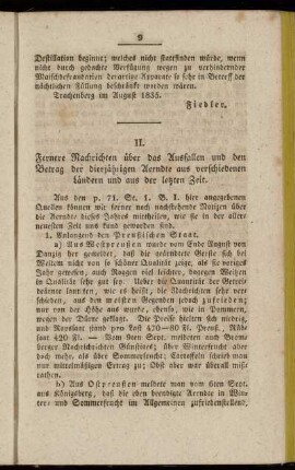 II. Fernere Nachrichten über das Ausfallen und den Betrag der diesjährigen Aerndte aus verschiedenen Ländern und aus der letzten Zeit