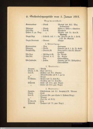 6. Stellenbesetzungsliste vom 1. Januar 1915