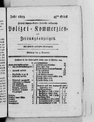 45tes Stück, Ausgabe vom 9. November 1803