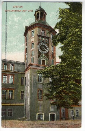 Stettin. Schlossturm mit Uhr.