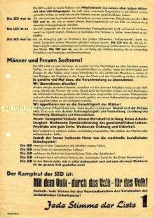 Propagandaflugblatt der SED Sachsen zu den Gemeindewahlen 1946