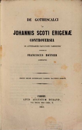De Gothescalci et Joannis Scoti Erigenae controversia