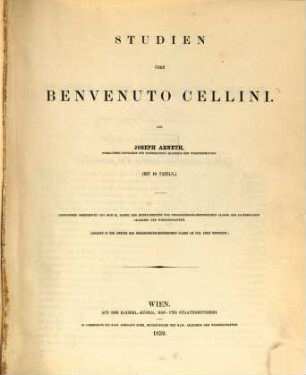 Studien über Benvenuto Cellini