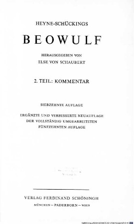 Heyne-Schückings Beowulf, 2. Teil. Kommentar