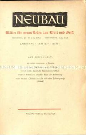 Blätter für neues Leben aus Wort und Geist. 1. Jahrgang 1946/47