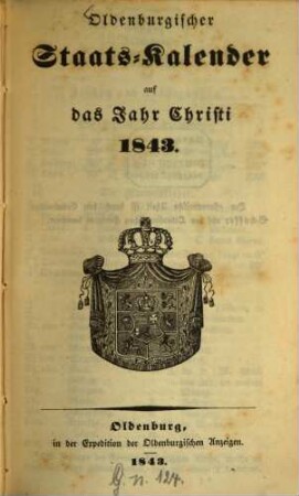 Oldenburgischer Staatskalender : auf d. Jahr Christi ... 1843