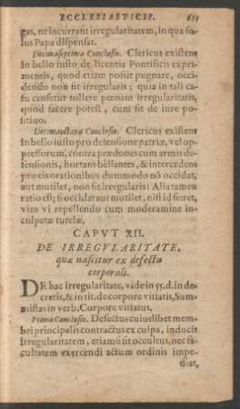 Caput XII. De Irregularitate, quae nascitur ex defectu corporali.