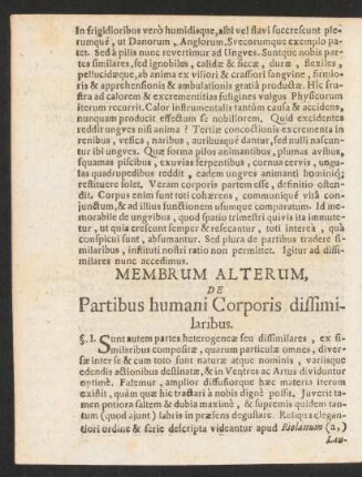 Membrum Alterum, De Partibus humani Corporis diffimilaribus.