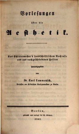 Friedrich Schleiermacher's literarischer Nachlaß, Zur Philosophie, 5