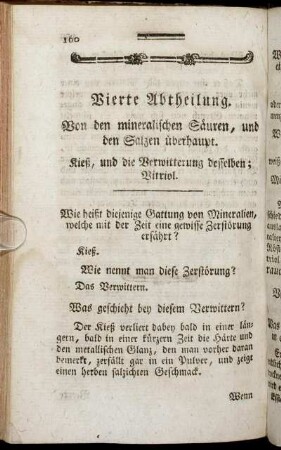 Vierte Abtheilung. Von den mineralischen Säuren, und den Salzen überhaupt.