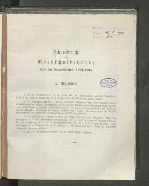 1903/04: Jahresbericht der Oberschulbehörde